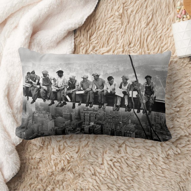 Lunch Atop A Skyscraper C1932 Ironworkers NYC Lumbar Pillow (Blanket)