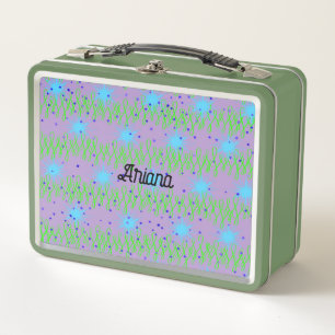 Lunch Box Green with Blue Stars for Kids or Adults