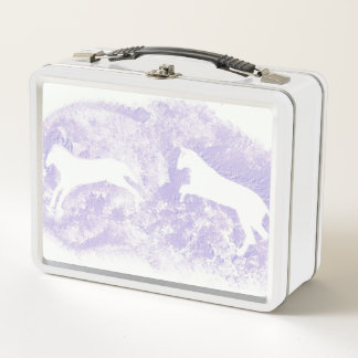 Lunch Box with White Horses Leaping on Lavender
