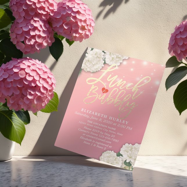 Lunch & Bubbly Bridal Shower Flowers String Lights Invitation (Creator Uploaded)