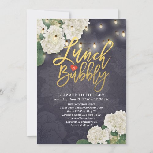 Lunch  Bubbly Bridal Shower Flowers String Lights Invitation