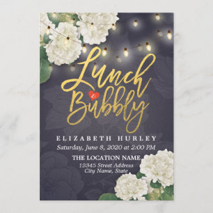 Lunch & Bubbly Bridal Shower Flowers String Lights Invitation