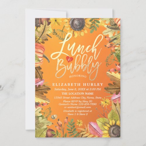 Lunch  Bubbly Bridal Shower Maple Leaves Pumpkins Invitation