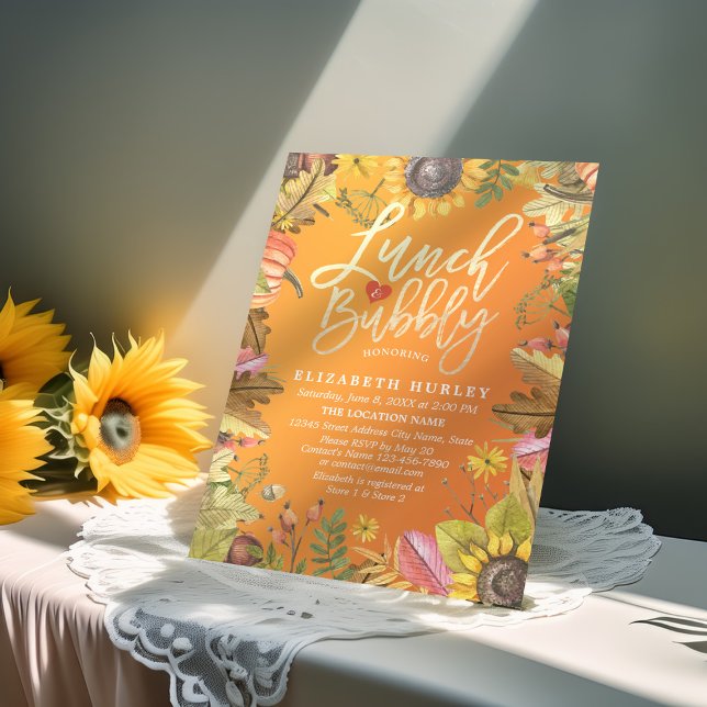 Lunch & Bubbly Bridal Shower Maple Leaves Pumpkins Invitation (Creator Uploaded)