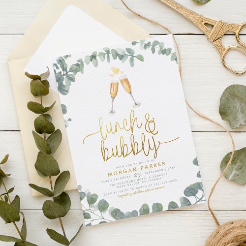 Lunch  Bubbly Eucalyptus Greenery Bridal Shower Invitation