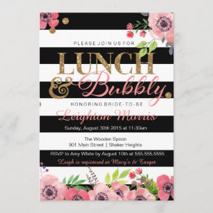 Lunch & Bubbly Glitter Black White Bridal Shower Invitation
