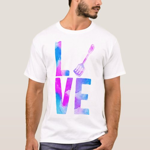 Lunch Lady Cafeteria Crew Love Watercolor T_Shirt