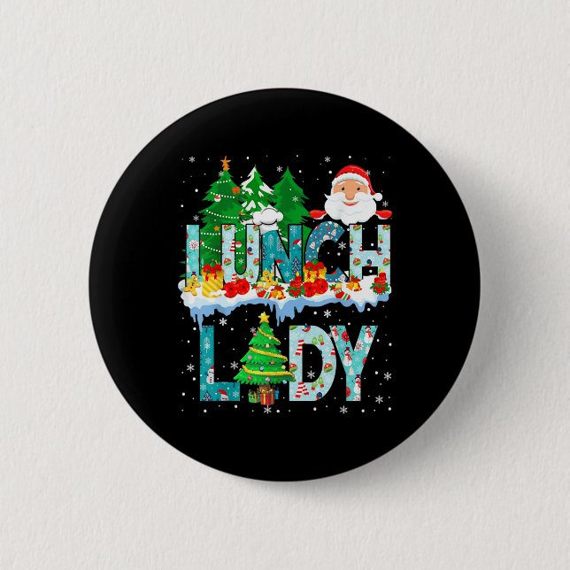 Lunch Lady Christmas Tree Santa Matching Xmas Fami Button (Front)