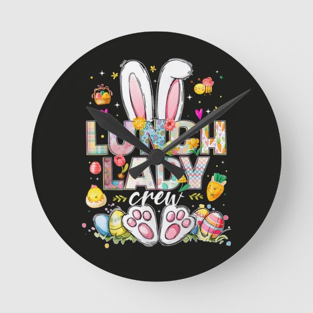 Lunch Lady Crew Funny Bunny Round Clock (Front)