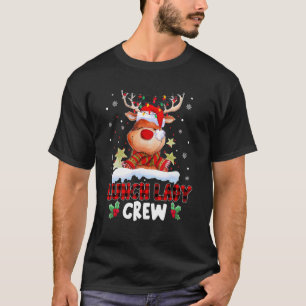 Lunch Lady Crew Reindeer Plaid Santa Hat Christmas T-Shirt
