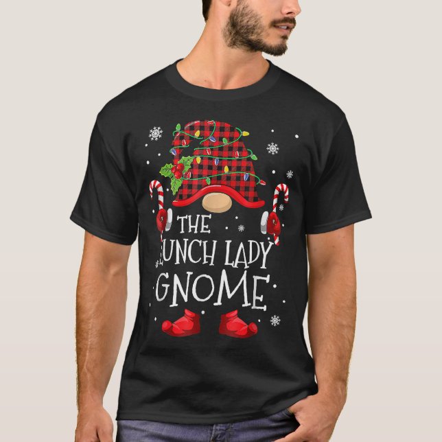 Lunch Lady Gnome Buffalo Plaid Matching Family Chr T-Shirt (Front)