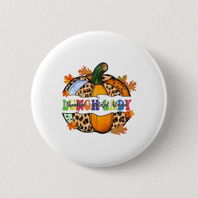 Lunch Lady Leopard Pumpkin Fall Autumn  Button (Front)