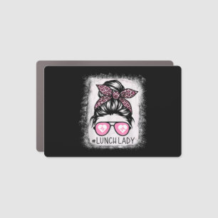 Lunch Lady Life Bleached Shirts Pink Leopard Messy Car Magnet
