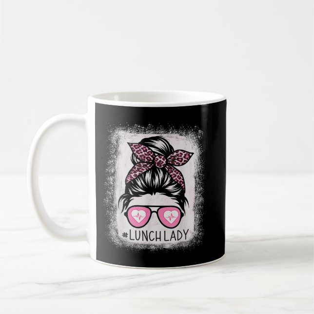 Lunch Lady Life Bleached Shirts Pink Leopard Messy Coffee Mug (Left)