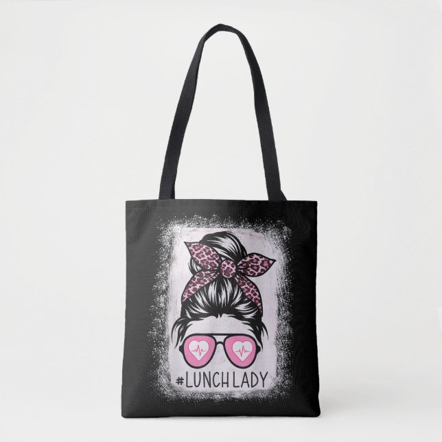 Lunch Lady Life Bleached Shirts Pink Leopard Messy Tote Bag (Front)