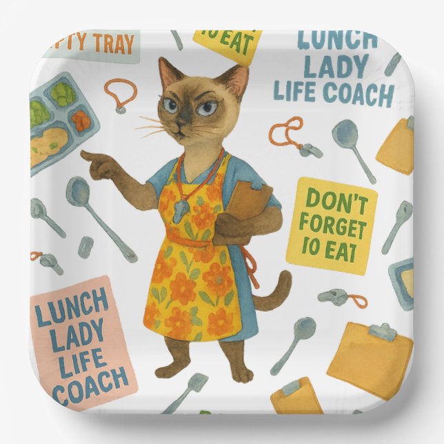 Lunch Lady Life Coach  Cat Lovers Cafeteria Party Paper Plates (Front)