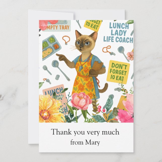 Lunch Lady Life Coach  for Cat Cafeteria Wisdom Thank You Card (Front)