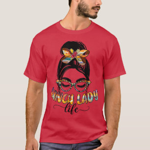 Lunch Lady Life Messy Bun Sunflower Leopard Lunch T-Shirt