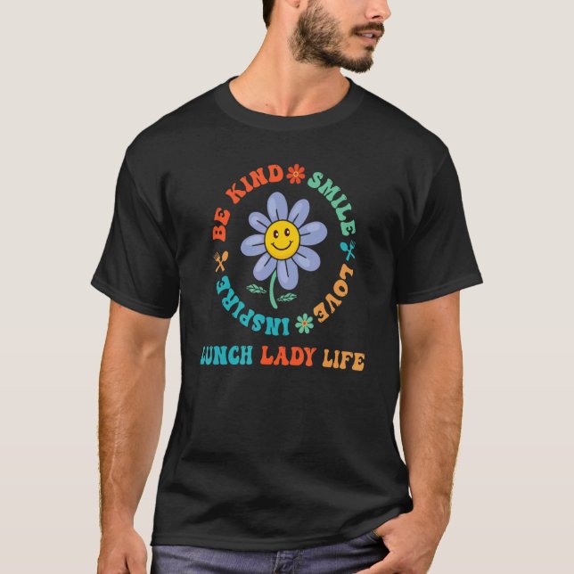 Lunch Lady Retro Groovy Floral School Lunch Lady L T-Shirt (Front)