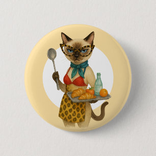 Lunch Lady Serving food for Cat Lovers Cafeteria Button