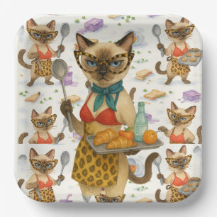 Lunch Lady Serving food for Cat Lovers Cafeteria Paper Plates