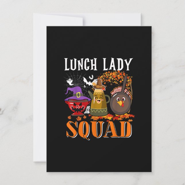 Lunch Lady Squad Thanksgiving Halloween Fall Tre B Invitation (Front)