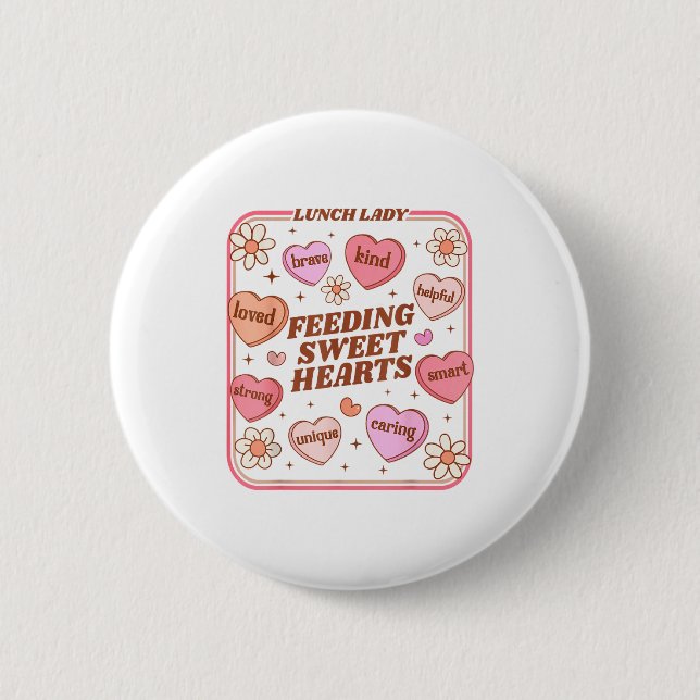 Lunch Lady Valentines Day Retro Cute Cafeteria Swe Button (Front)