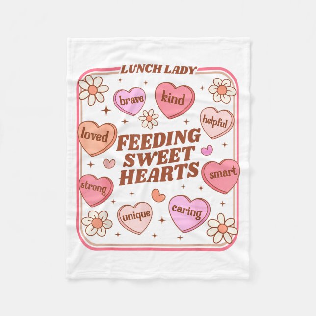Lunch Lady Valentines Day Retro Cute Cafeteria Swe Fleece Blanket (Front)
