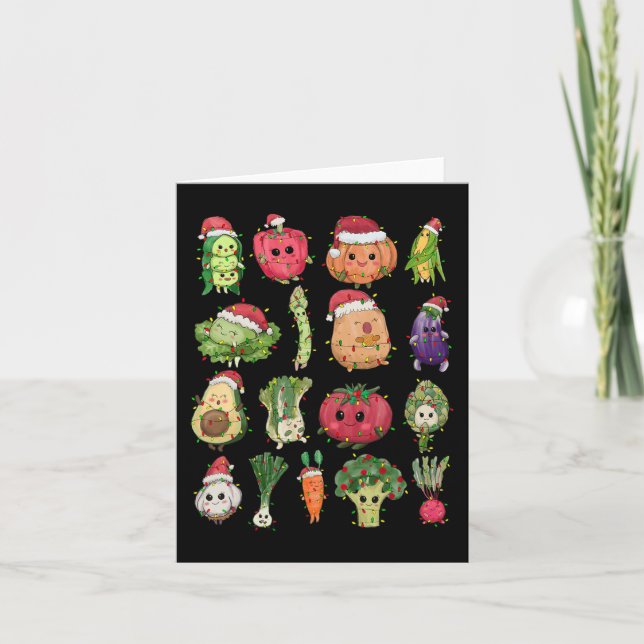 Lunch Lady Vegetable Food Christmas Tree Fun Xmas  Card (Front)
