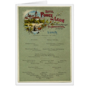 Lunch Menu, Ponce de Leon Hotel, St. Augustine Cards