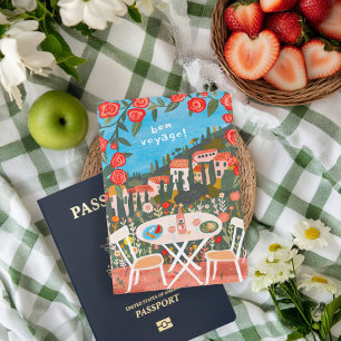 Lunch on Terrace Painting Europe Travel BON VOYAGE Passport Holder