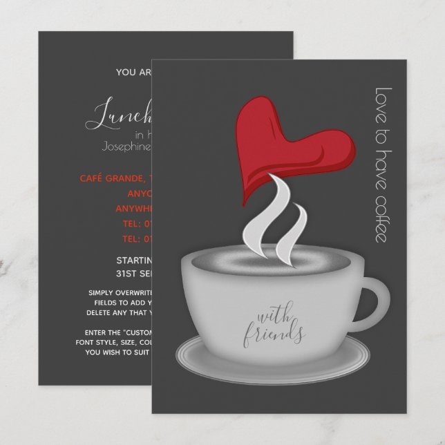 Lunch With Friends Cute Coffee Cup Invitation (Front/Back)