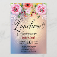 Luncheon Floral Gold Glitter Birthday