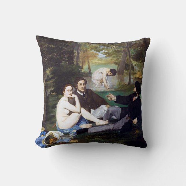 Luncheon on the Grass, Manet Throw Pillow (Front)