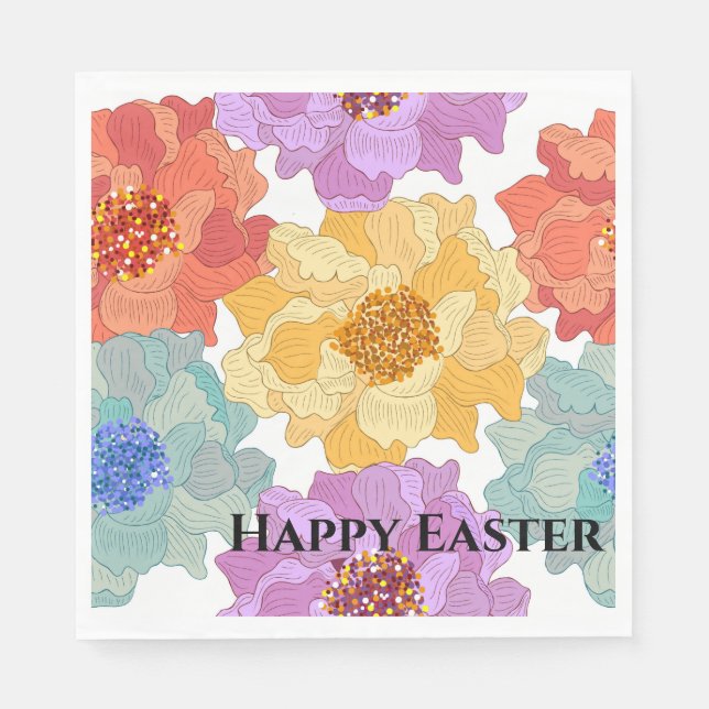 Luncheon Paper Napkins-Floral Happy Easter Napkins (Front)