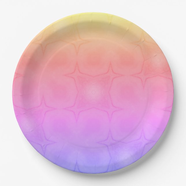 Luncheon Paper Napkins in pink purple yellow Plates (Front)