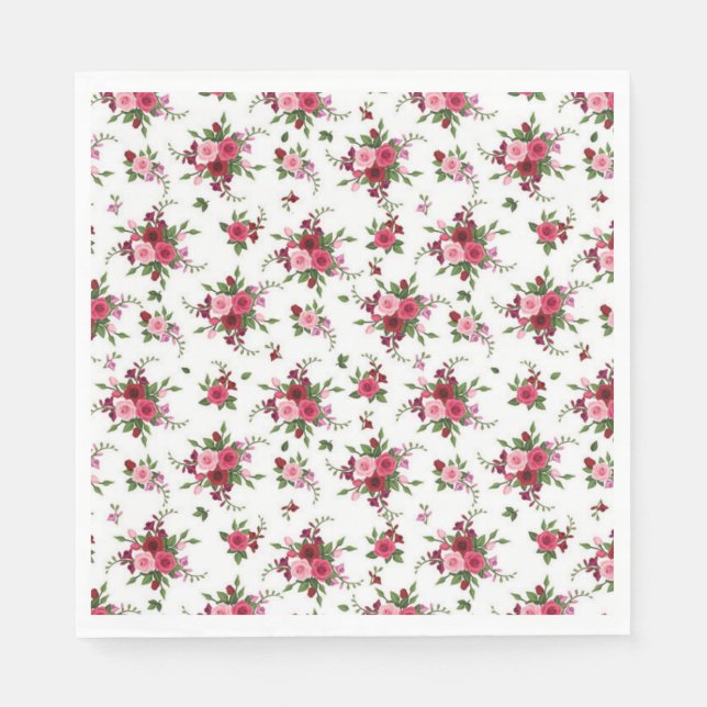 Luncheon Paper Napkins-Pink & Red Roses Napkins (Front)