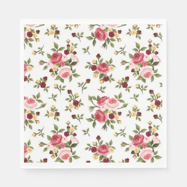 Luncheon Paper Napkins-Pink & Red Roses Napkins (Front)