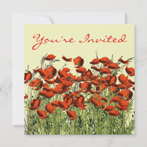 LUNCHEON Red Poppy Flowers Invitation Template