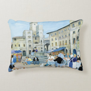 Lunchtime in a Market Square Tuscany Decorative Pillow