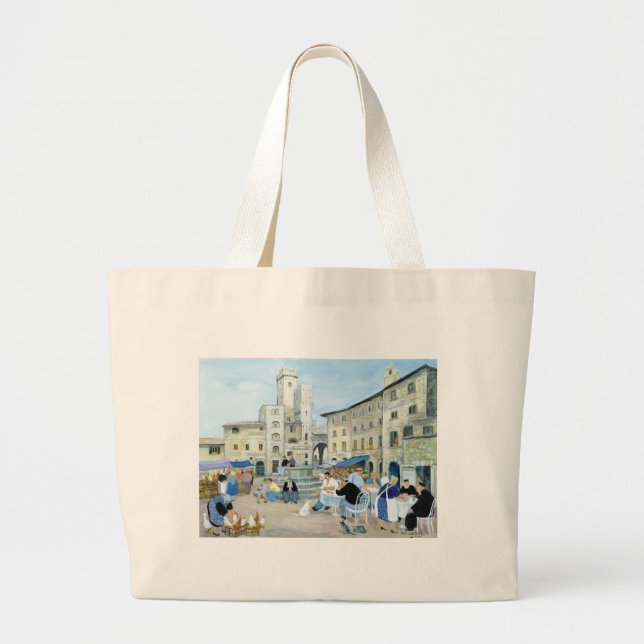 Lunchtime in a Market Square Tuscany Large Tote Bag (Front)