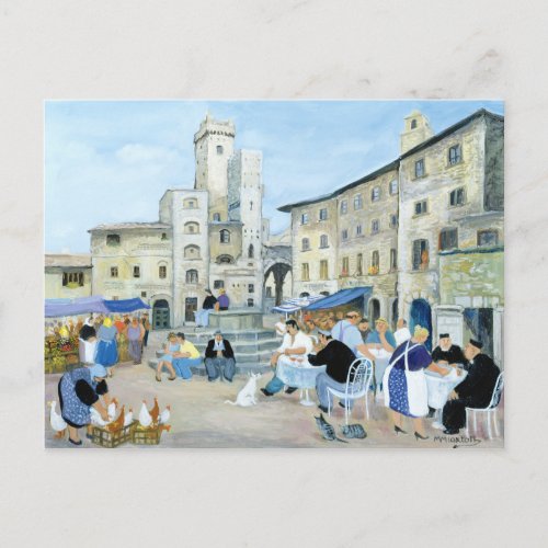 Lunchtime in a Market Square Tuscany Postcard