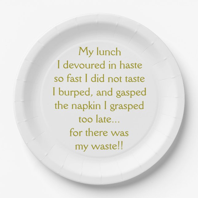 Lunchtime Limerick Paper Plates (Front)