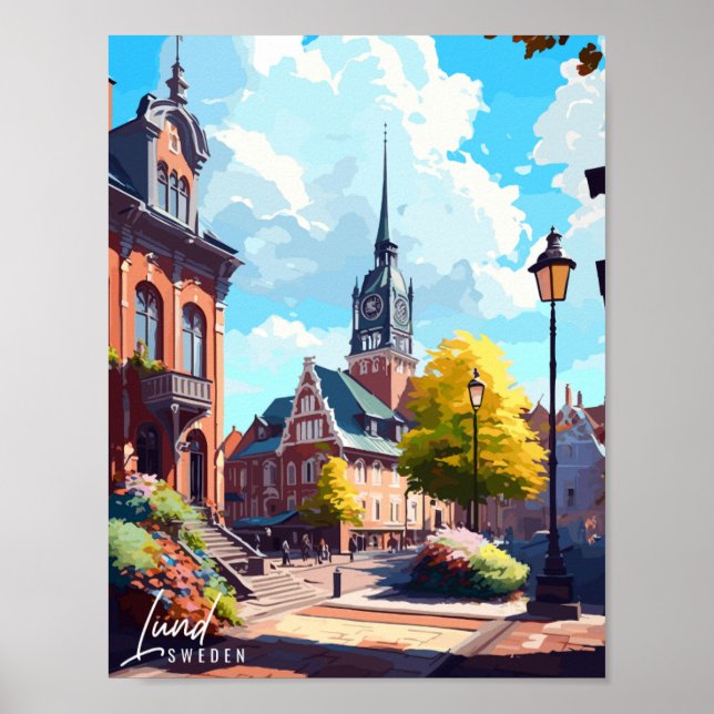 Lund Sweden vintage travel illustration Poster (Front)