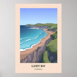 Lundy Bay Cornwall Modern Travel Poster