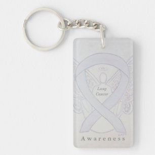 Lung Cancer Angel Awareness Ribbon Keychain
