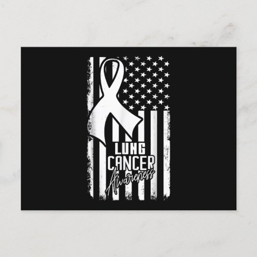 Lung Cancer Awareness American Flag White Ribbonp Invitation Postcard