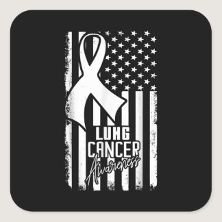 Lung Cancer Awareness American Flag White Ribbon.p Square Sticker