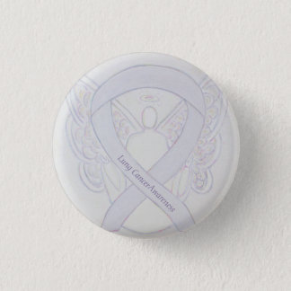 Lung Cancer Awareness Angel Pearl Ribbon Button