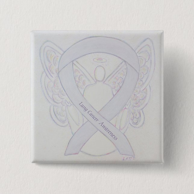 Lung Cancer Awareness Angel Pearl Ribbon Button (Front)